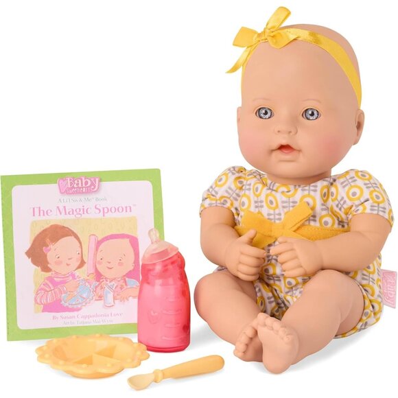 🆕 Newborn Baby Doll Yellow Sweetheart Battat Feeding Time Soft Body Accessories - Picture 1 of 7